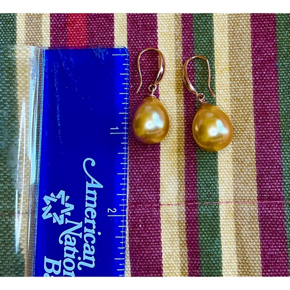 Golden Pearl Drop Earrings Dangle Hook Style Jewelry - Picture 5 of 6